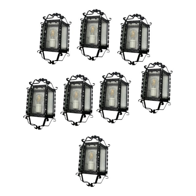 Vintage Italian Wrought Iron Wall Lights, 1960s, Set of 8 For Sale