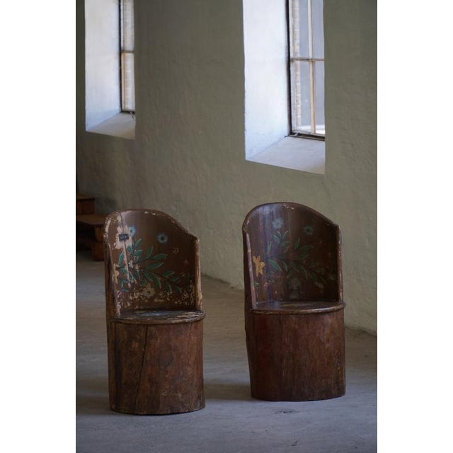 Swedish Folk Art Stump Chairs, 1890s, Set of 2 For Sale - Image 3 of 18