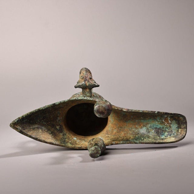 Metal Bronze Jue Ritual Wine Vessel - 9.8" Tall For Sale - Image 7 of 10