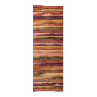 Striped Vintage Turkish Kilim Rug - 5`3" X 14`3" For Sale
