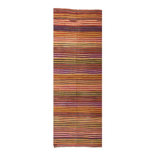 Striped Vintage Turkish Kilim Rug - 5`3" X 14`3" For Sale