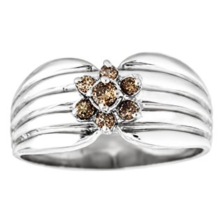 18K White Gold Champagne Diamond Floral Pinky Band Ring Estate For Sale