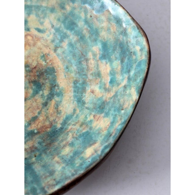 Green Vintage Coastal Freeform Studio Pottery Platter For Sale - Image 8 of 11