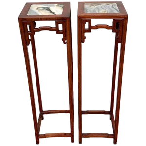 Mid 20th Century Chinese Export Hardwood and Marble Pedestals - a Pair