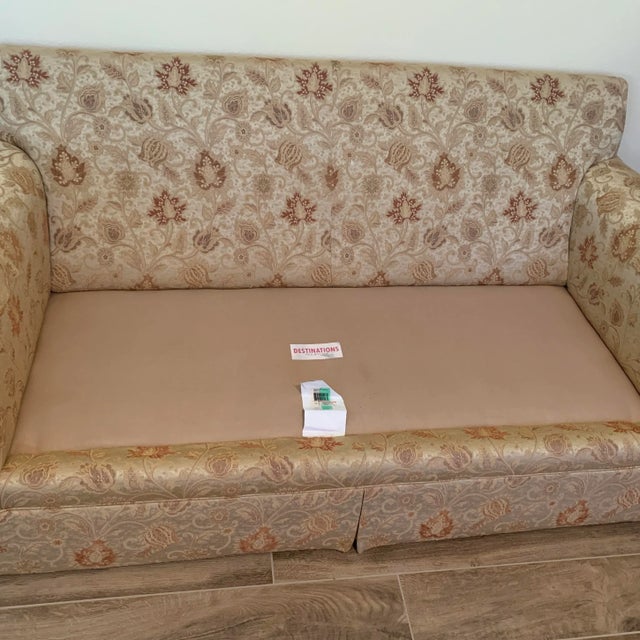 2010s Century Tan Brocade Upholstered Sofa For Sale - Image 5 of 13