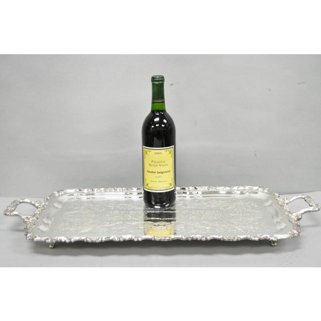 Vintage Sheridan Victorian Style Silver Plated Narrow Footed Serving Platter Bar Tray. Circa Mid 20th Century....