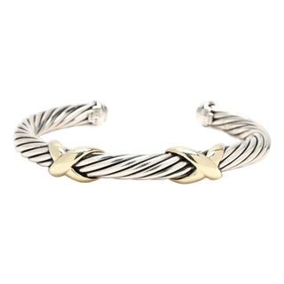 David Yurman Double X Cuff Bracelet, Sterling Silver & 14k Yellow Gold, 7 Inches For Sale