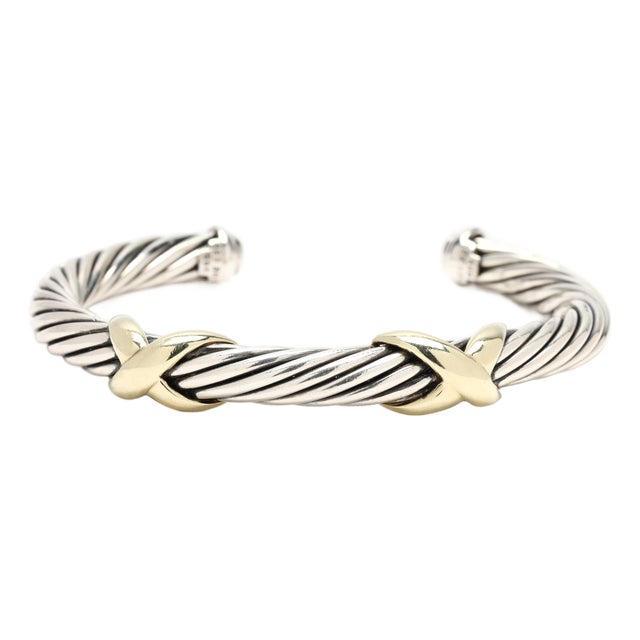 David Yurman Double X Cuff Bracelet, Sterling Silver & 14k Yellow Gold, 7 Inches For Sale