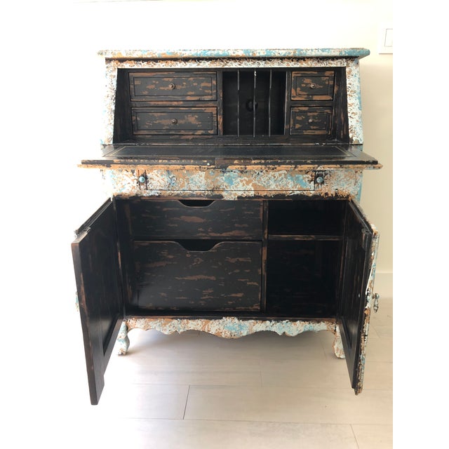 Exquisite Bausman & Company Secretary Desk. Handcrafted bench-made. Leather writing pad. Custom painted finish.