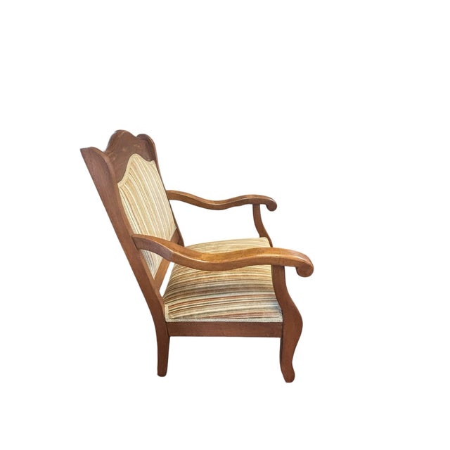 Wood Pair of Antique American Empire Walnut Scroll Arm Upholstered Library Chairs, C. 1840–1870, Set of 2 For Sale - Image 7 of 12