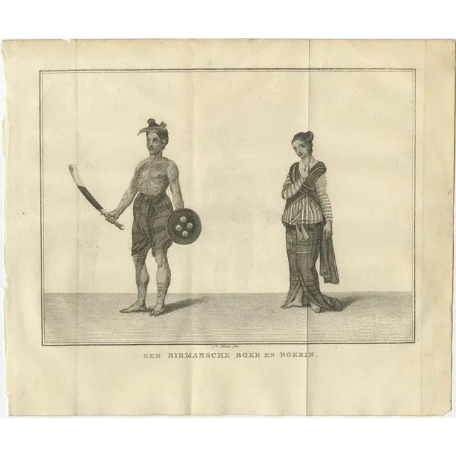 Tattooed Burmese Farmer and His Wife – Antique Costume Print, circa 1800 This detailed early 19th-century Dutch engraving...