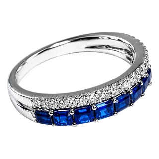 14K White Gold Sapphire Diamond Wedding Band Ring Designer Estate For Sale