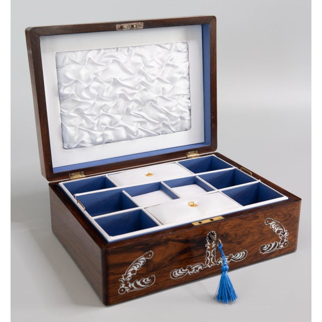 19th Century English Rosewood & Mother of Pearl Jewelry Box For Sale - Image 12 of 12