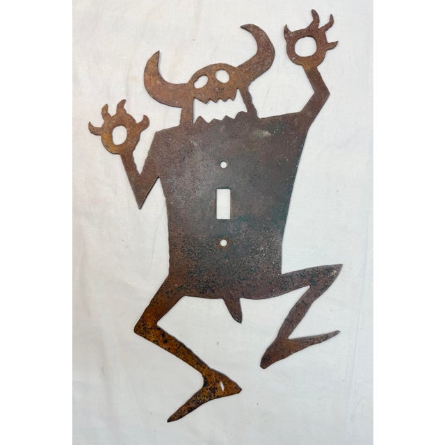 Large Antique Hand Cut Steel Metal Monster Silhouette Wall Switch Cover Kids For Sale - Image 11 of 11