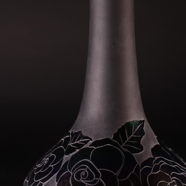 Amethyst Black Iridescent Amethyst Vase With Floral Design, Early 20th C., 13-Inch For Sale - Image 8 of 11