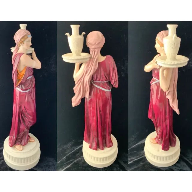 Burgundy 20 In. Tall Antique Bohemian Porcelain Sculptures- Water Jug Carriers - a Pair For Sale - Image 8 of 12