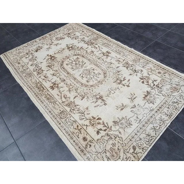Textile Vintage Oushak Traditional Handmade Area Rug- 3′10″ × 6′7″ For Sale - Image 7 of 11