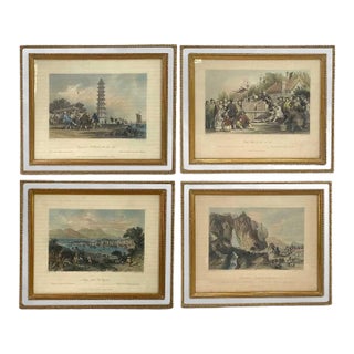Set Four English Thomas Allom Hand Colored Steel Engravings, China Views For Sale