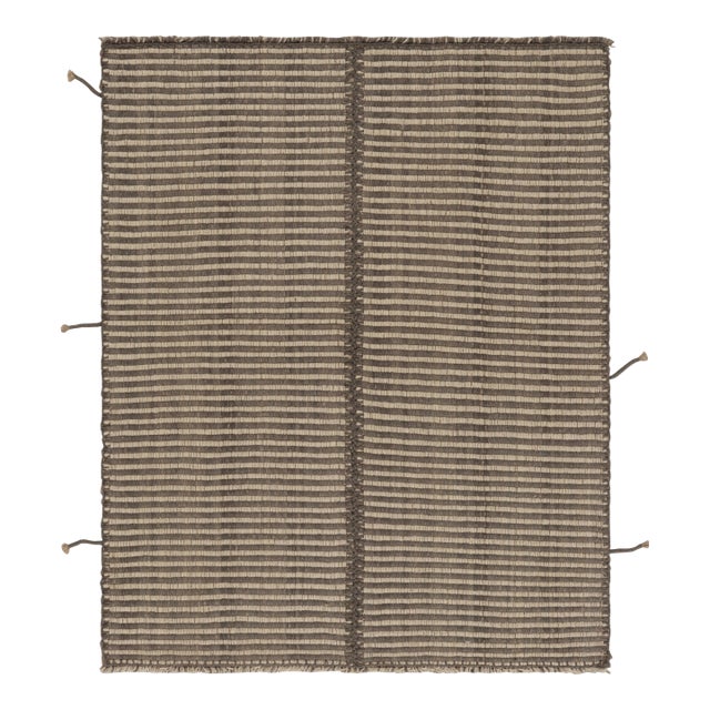 Rug & Kilim's Accent Kilim With Beige and Brown Textural Stripes For Sale