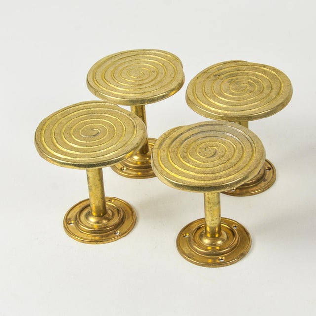 Metal Vintage Brass Swirl Curtain Tie Backs Wall Hooks Set of Four For Sale - Image 7 of 8