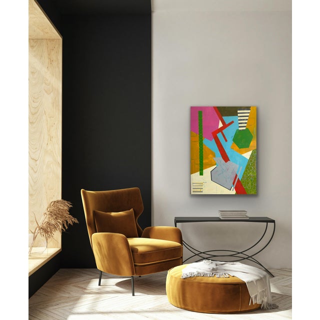 Large Color Block Geometric Acrylic Painting – Modern Abstract Canvas Art For Sale - Image 4 of 11