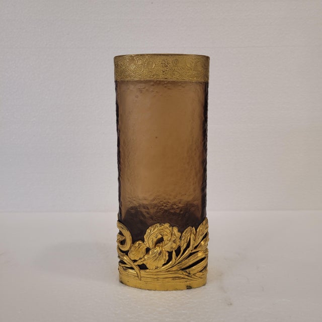 Metal Art Nouveau Glass and Ormolu Vase by Victor Saglier, France, 1890 For Sale - Image 7 of 18