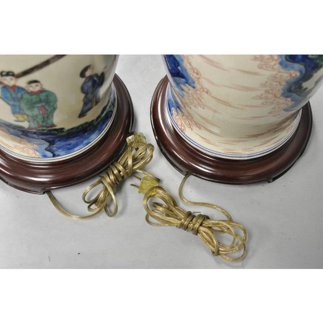 Vintage Chinoiserie Oriental Oatmeal Ginger Jar Ceramic Table Lamps - A Pair For Sale - Image 11 of 13