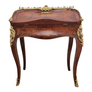 Antique French Louis XV Style Gilt Bronze Mounted Bureau De Pente Writing Desk For Sale