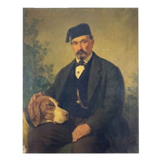Giuseppe Penuti, Portrait of a Man with a Pointer Dog, 1868, Oil on Canvas For Sale