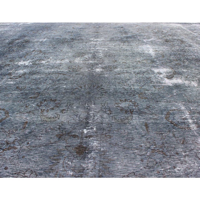 Mid 20th Century Large Vintage Distressed Persian Overdyed Tabriz Rug in Shades of Gray For Sale - Image 5 of 13