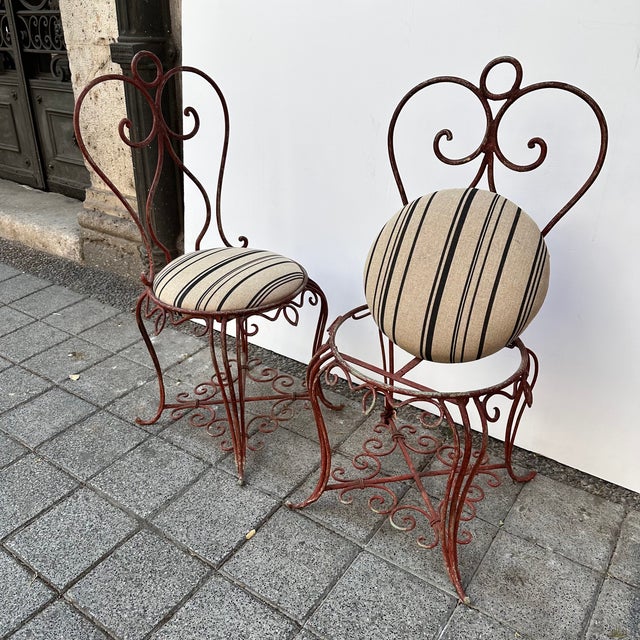 Vintage French Art Nouveau Chairs in Wrought Iron, 1930s, Set of 2 For Sale - Image 17 of 18