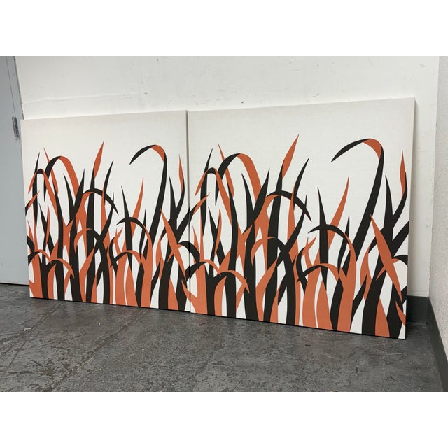 Design Plus Gallery presents a Pair of 1973 Graphilia Printed Canvas Panels Designed by Victor Langer. This two-panel...