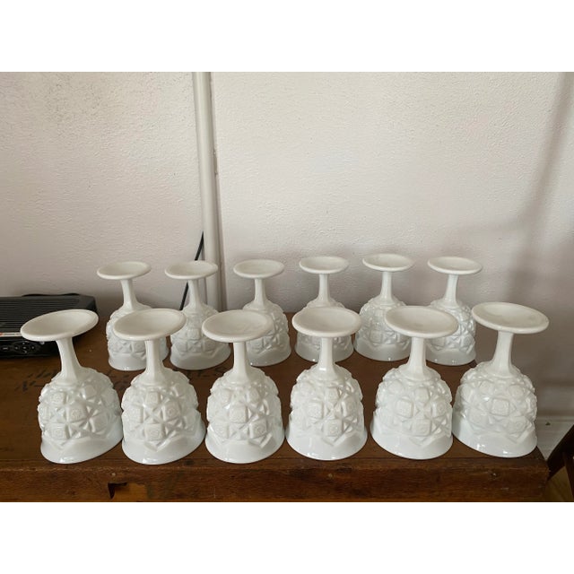 Westmoreland Glass 1930s Westmoreland Milk Glass "Old Quilt" Water or Wine Goblets- Set of 12 For Sale - Image 4 of 5