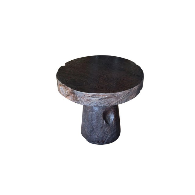 Round Side Table Crafted From Mango Wood, Espresso Finish Modern Organic For Sale - Image 4 of 6