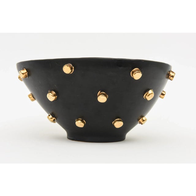 Bitossi Vintage Italian Alvino Bagni for Bitossi Black Ceramic Bowl and Vase With Gold Plated Studs, 1960's For Sale - Image 4 of 12