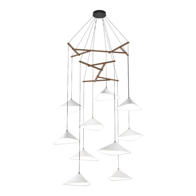Daniel Becker 'Emily Vertikal 10' Chandelier in Matte White/Oak for Moss Objects For Sale