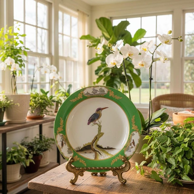 Ceramic Chelsea House Bird Decorative Plate-Green Gold-Chinoiserie Wall Decor-Porcelain For Sale - Image 7 of 11