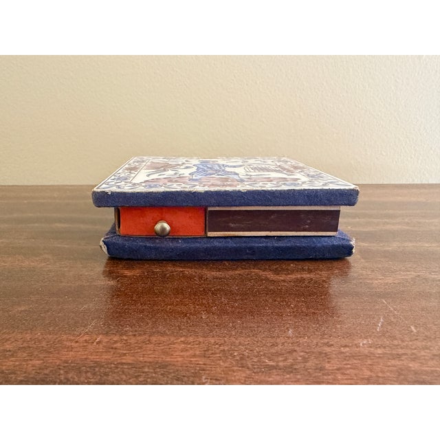 Ceramic Vintage Delft Tile Matchbox Holder With Hand-Painted Birdcage Scene For Sale - Image 7 of 12