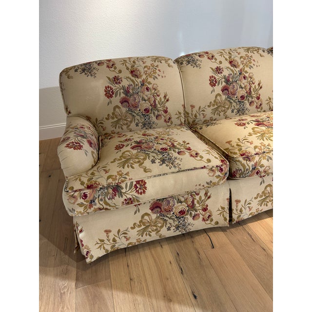 Custom Vintage Down Wrap Sofa in Ralph Lauren Tapestry Upholstery For Sale - Image 4 of 5