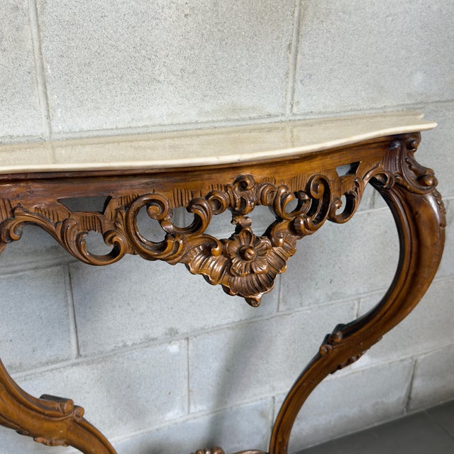 Vintage Louis XV Console Table with Mirror, Carved Wood and Marble Top, 1960s, Set of 2 For Sale - Image 6 of 16