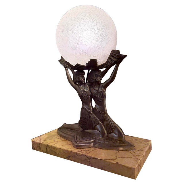 Art Deco Table Lamp with Female Figure, 1930 For Sale - Image 4 of 10