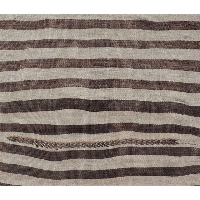 Ivory Vintage Turkish Kilim Runner Brown Stripe Ivory Neutral Wool Flatweave For Sale - Image 8 of 12