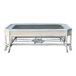 Vintage Rattan Fretwork Medallion Coffee Table For Sale