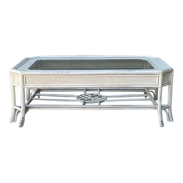 Vintage Rattan Fretwork Medallion Coffee Table For Sale