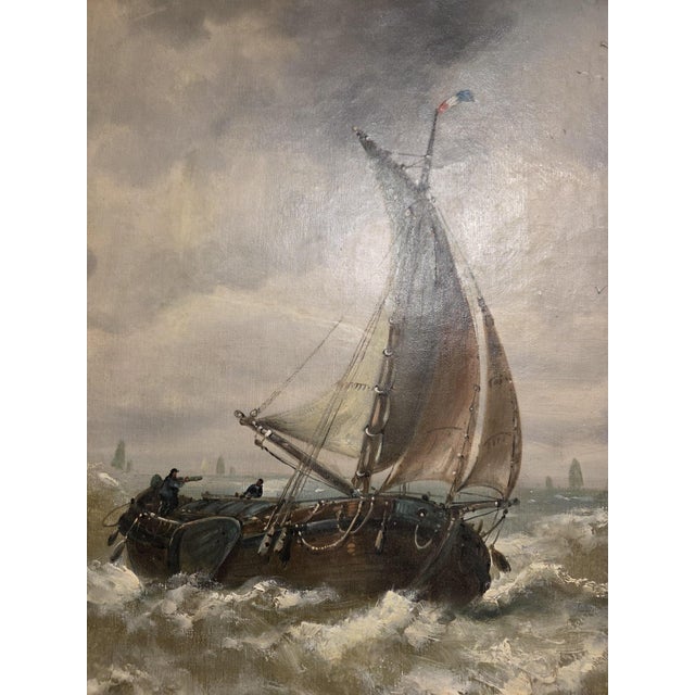 Dutch Artist, Boats at Sea, 1800s, Oil on Canvas For Sale - Image 13 of 14