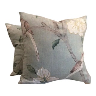 Zoffany "Eleanora" Pillows in Stockholm Blue & Green Bird Designs - a Pair For Sale