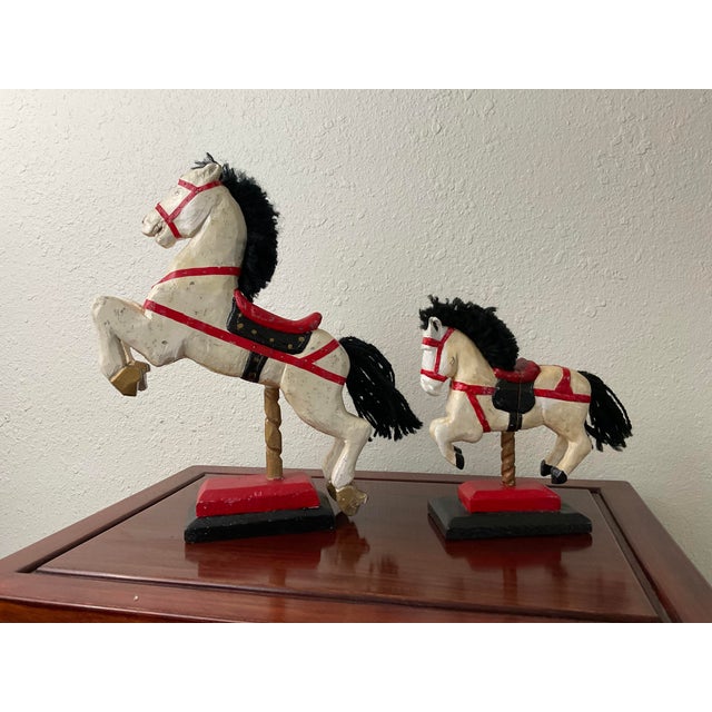 Hand-Carved Wooden Horse Figurines- Set of 2 For Sale - Image 4 of 7