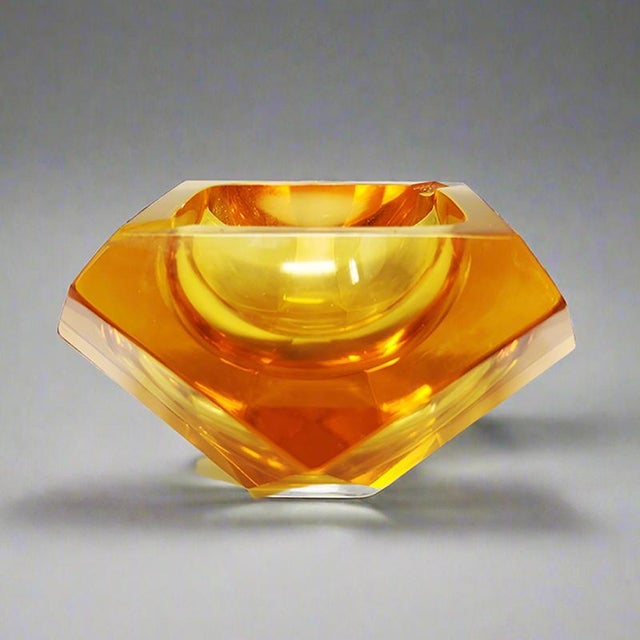 1960s Stunning Ochre ashtray or catchall in Murano sommerso glass by Flavio Poli for Seguso. Made in Italy. No chips or...