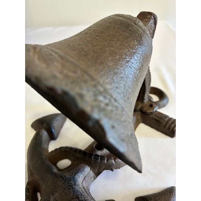 Metal Vintage Cast Iron Nautical Bell on Anchor Base For Sale - Image 7 of 10
