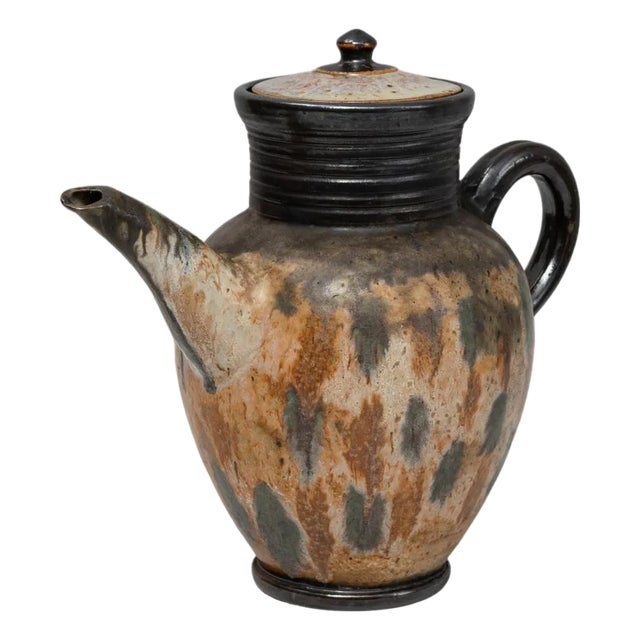 Mid 20th Century German Drip Glaze Ceramic Jug With Lid For Sale
